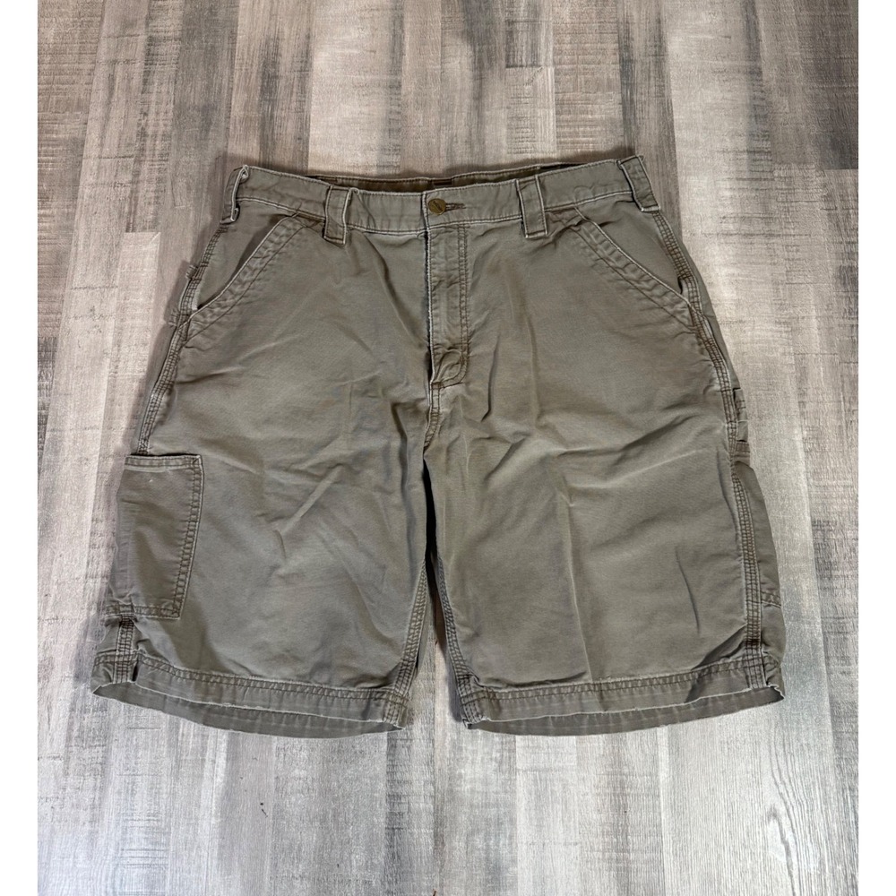 Carhartt B147 LBR Mens 36 Canvas Carpenter Shorts Khaki Drab Original Fit Work
